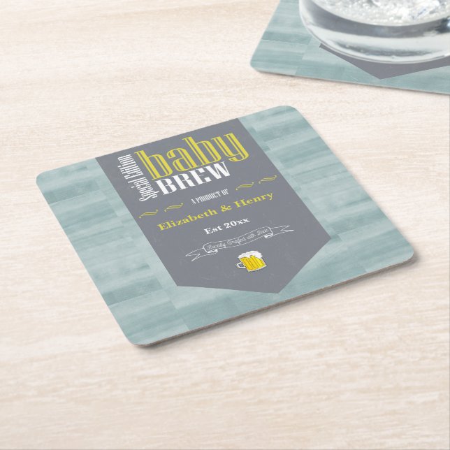 Personalized Baby Brew Beer Label Funny Shower     Square Paper Coaster (Angled)