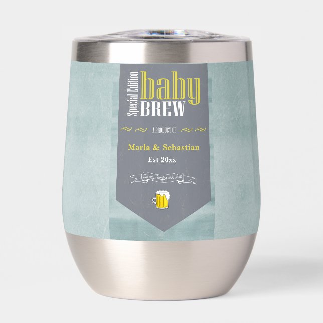 Personalized Baby Brew Beer Label Funny Shower  Thermal Wine Tumbler (Front)