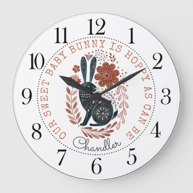 Personalized Baby Bunny Rabbit Nursery Large Clock (Front)