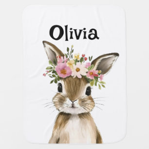 Personalized Baby Bunny with Floral Wreath Blanket