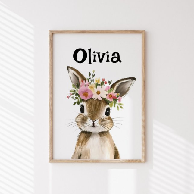 Personalized Baby Bunny with Floral Wreath Poster (Creator Uploaded)