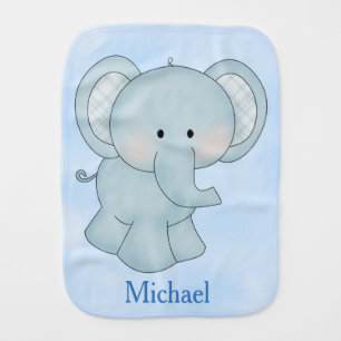 Personalized Baby Burp Cloth Blue Elephant