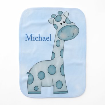 Personalized Baby Burp Cloth Blue Giraffe