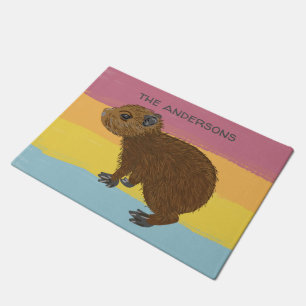 Personalized Baby Capybara Colorful Striped Doormat