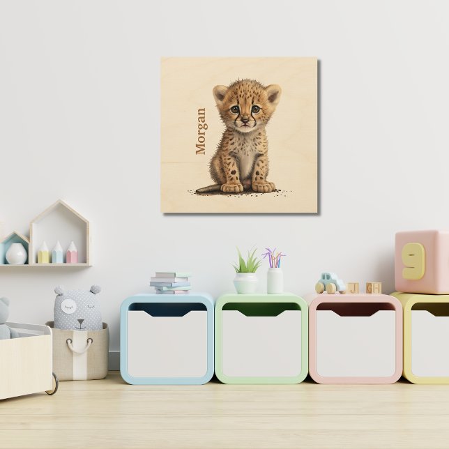 Personalized Baby Cheetah Leopard Nursery Wood Wall Art (Creator Uploaded)