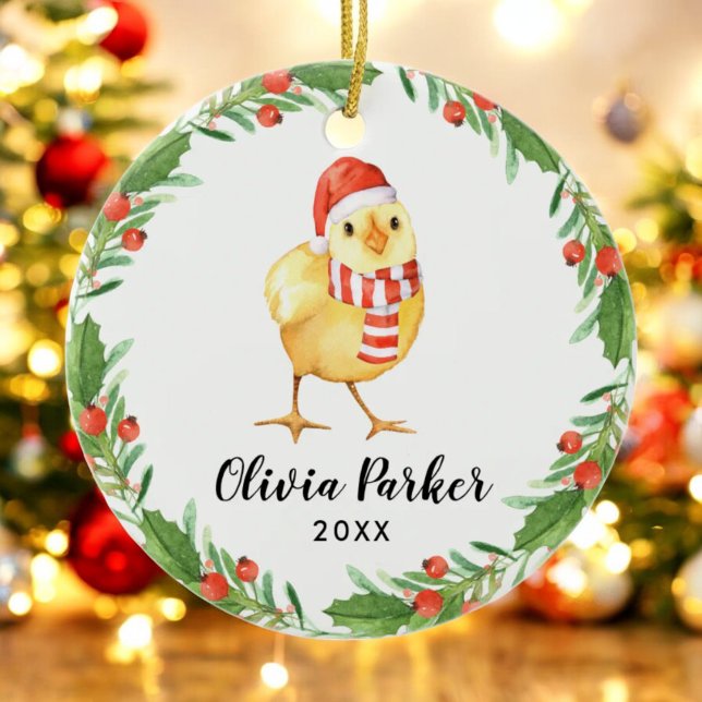 Personalized Baby Chick Cute Chicken Ceramic Ornament (Creator Uploaded)