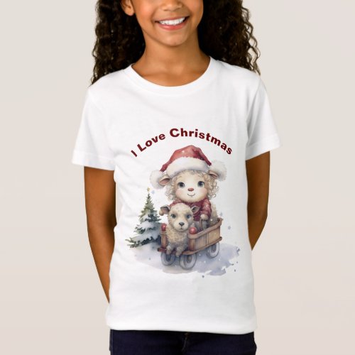 Personalized  Baby Christmas Lambs Sled Riding T_Shirt