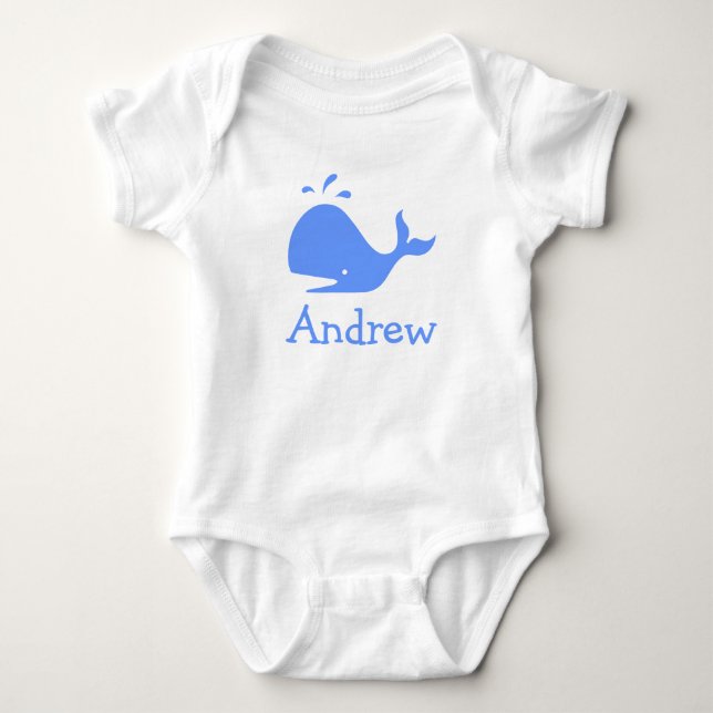 Personalized baby clothes with blue cartoon whale bodysuit (Front)