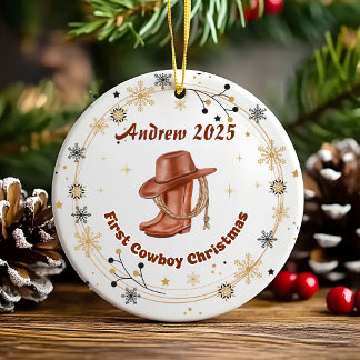 Personalized Baby Cowboy First Christmas  Ceramic Ornament