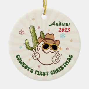 Personalized Baby Cowboy First Christmas Ceramic Ornament