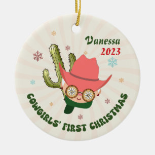 Personalized Baby Cowgirl First Christmas Ceramic Ornament