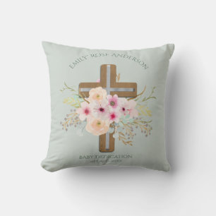 Personalized BABY Dedication Floral Cross Throw Pillow