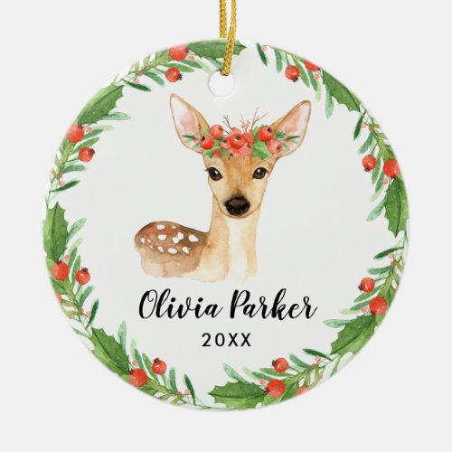 Personalized Baby Deer  Cute Baby Girl Photo Ceramic Ornament