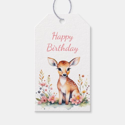 Personalized Baby Deer in Flowers Girls Birthday  Gift Tags