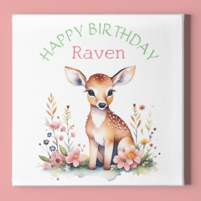 Personalized Baby Deer in Flowers Girl's Birthday  Poster (Creator Uploaded)