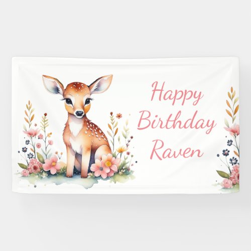 Personalized Baby Deer Themed Birthday Party Banner