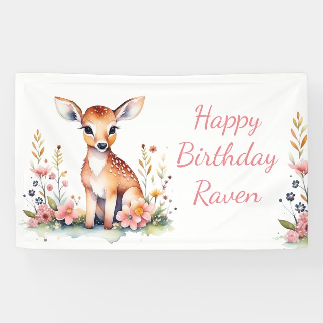 Personalized Baby Deer Themed Birthday Party Banner (Horizontal)