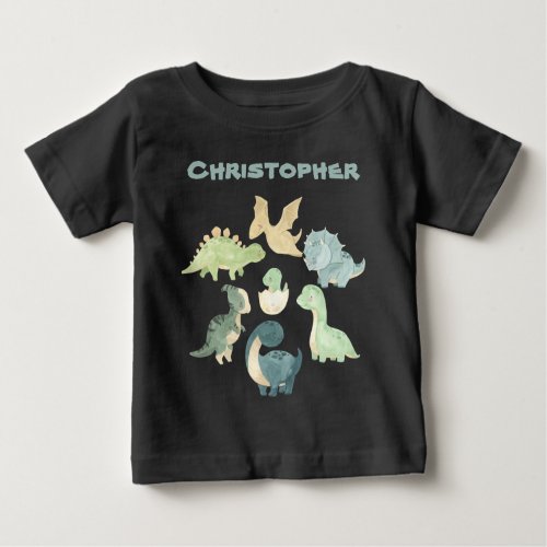 Personalized Baby Dinosaur Black Baby T_Shirt