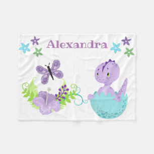 Personalized Baby Dinosaur & Butterfly Fleece Blanket
