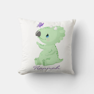 Personalized Baby Dinosaur & Butterfly Floral Throw Pillow