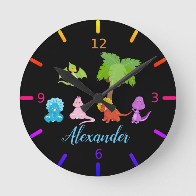 Personalized Baby Dinosaur & Friends Round Clock (Front)