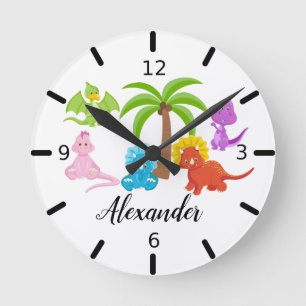 Personalized Baby Dinosaur & Friends Round Clock