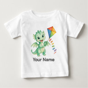 Personalized Baby Dragon Holding Kite Kids  T-Shirt