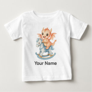 Personalized Baby Dragon on Rocking Horse Kids T-Shirt