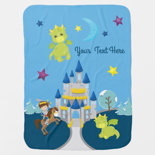 Personalized Baby Dragons & Knight Nursery Theme Baby Blanket (Front)