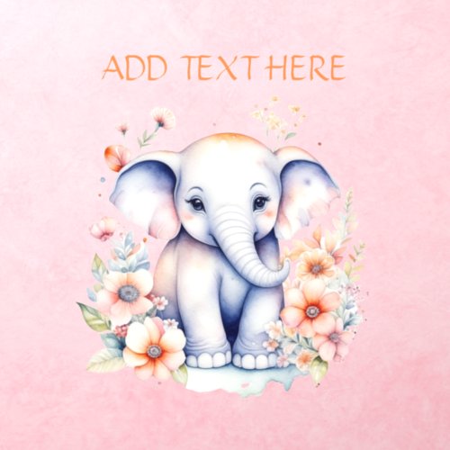 Personalized Baby Elephant and Pink Flowers Wall Decal