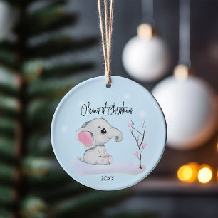 Personalized Baby Elephant, Baby's First Christmas Ceramic Ornament