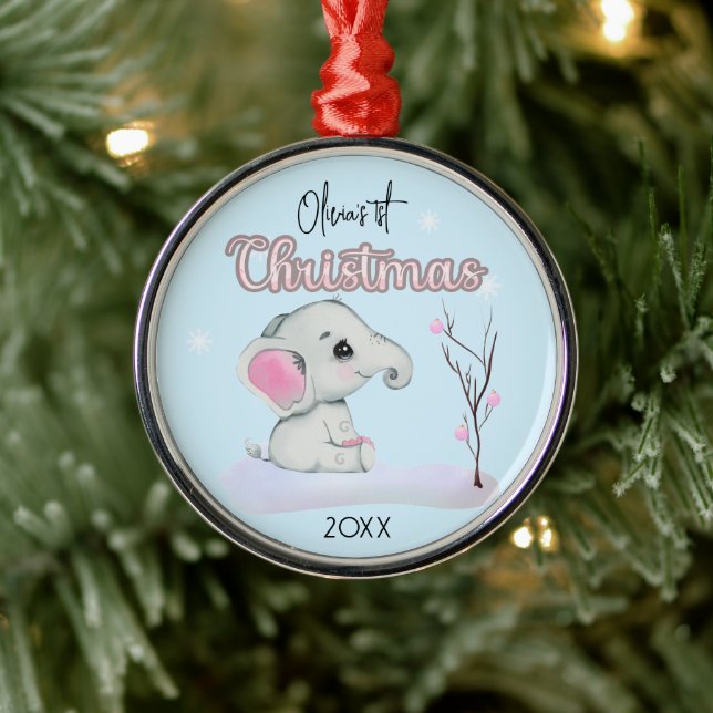 Personalized Baby Elephant, Baby's First Christmas Metal Ornament (Tree)