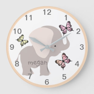 Personalized Baby Elephant Butterfly Wall Clock