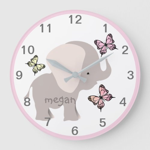 Personalized Baby Elephant Butterfly Wall Clock