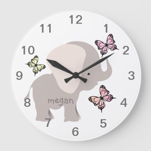 Personalized Baby Elephant Butterfly Wall Clock