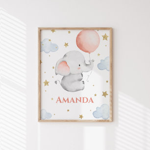 Personalized Baby Elephant Custom Name Poster