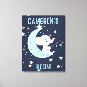 Personalized Baby Elephant Fishing 4 Stars Canvas Print
