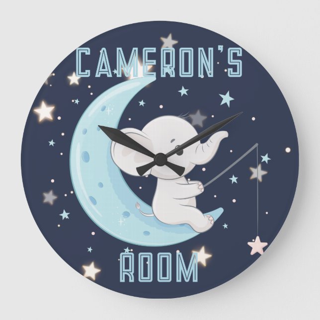 Personalized Baby Elephant Fishing 4 Stars Clock  (Front)