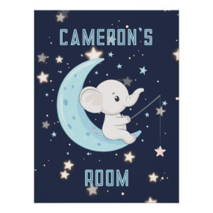 Personalized Baby Elephant Fishing 4 Stars Poster