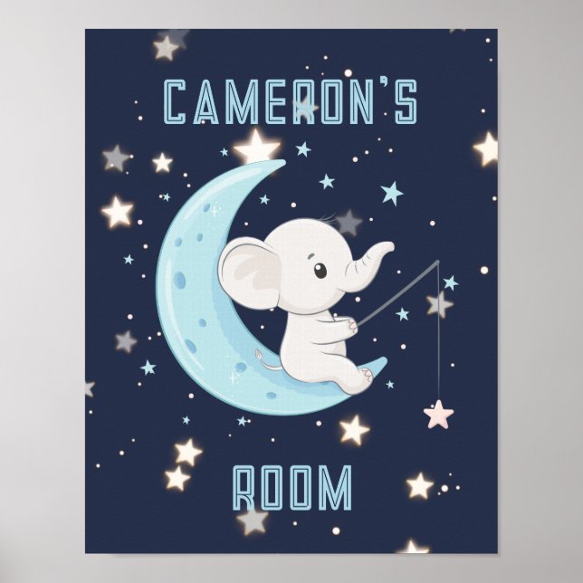 Personalized Baby Elephant Fishing 4 Stars Poster  (Front)
