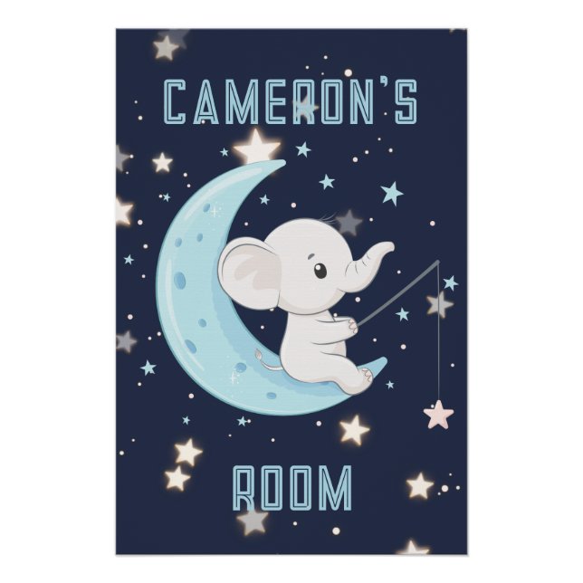 Personalized Baby Elephant Fishing 4 Stars Poster  (Front)