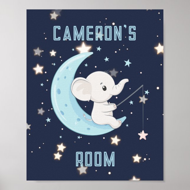 Personalized Baby Elephant Fishing 4 Stars Poster  (Front)