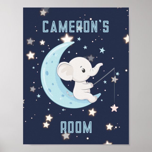 Personalized Baby Elephant Fishing 4 Stars Poster  (Front)