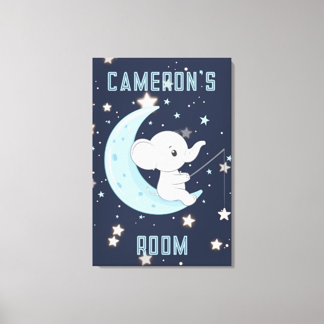 Personalized Baby Elephant Fishing 4 Stars Poster  Canvas Print (Front)