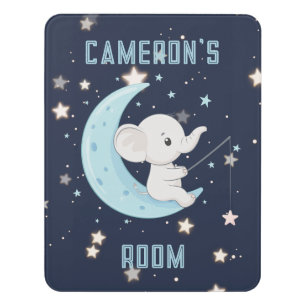 Personalized Baby Elephant Fishing 4 Stars Poster Door Sign