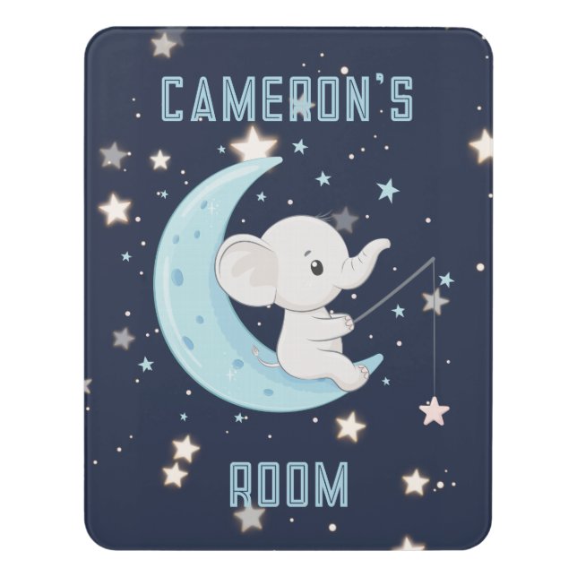 Personalized Baby Elephant Fishing 4 Stars Poster  Door Sign (Contemporary Vert)