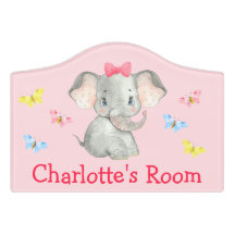 Personalized Baby Elephant Girls Pink Bedroom Sign