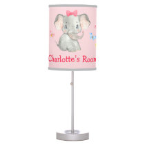 Personalized Baby Elephant Girls Pink Bedroom Sign Table Lamp