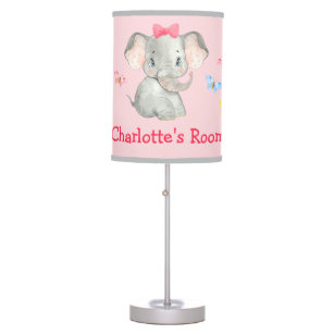 Personalized Baby Elephant Girls Pink Bedroom Sign Table Lamp