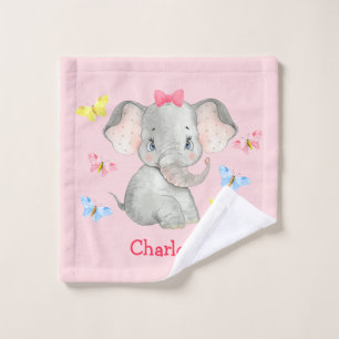 Personalized Baby Elephant Girls Pink  Wash Cloth